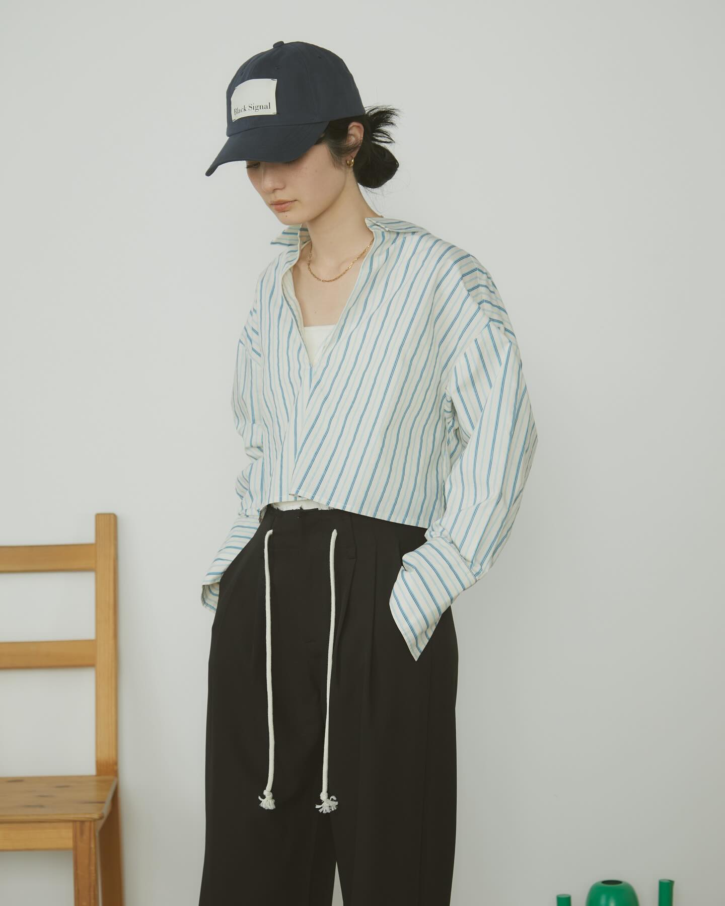 多條紋短款 Skipper 襯衫